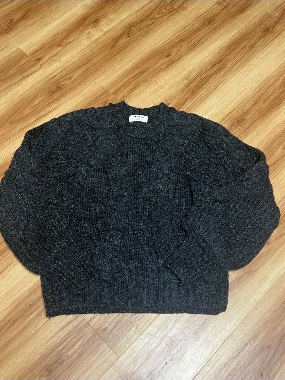 XS Zenana  Charcoal Cable Crewneck Sweater
